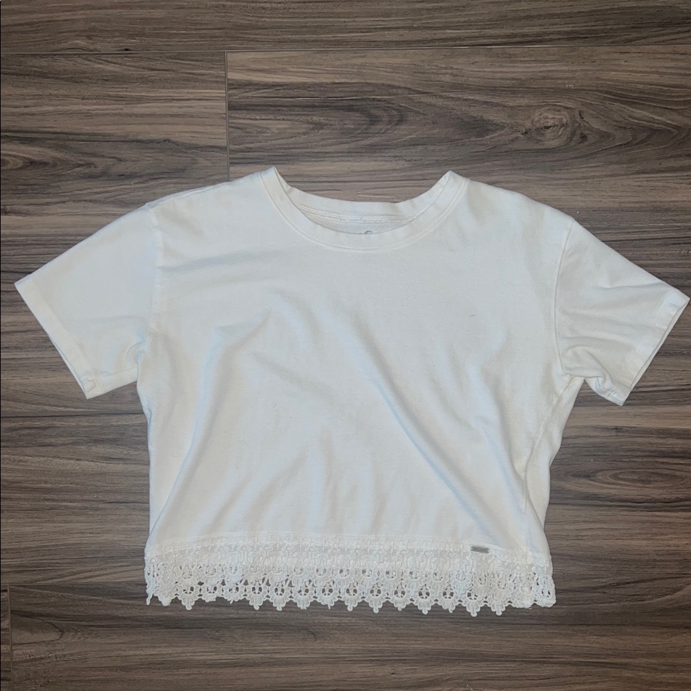 Hollister White Lace Hem Crop Top